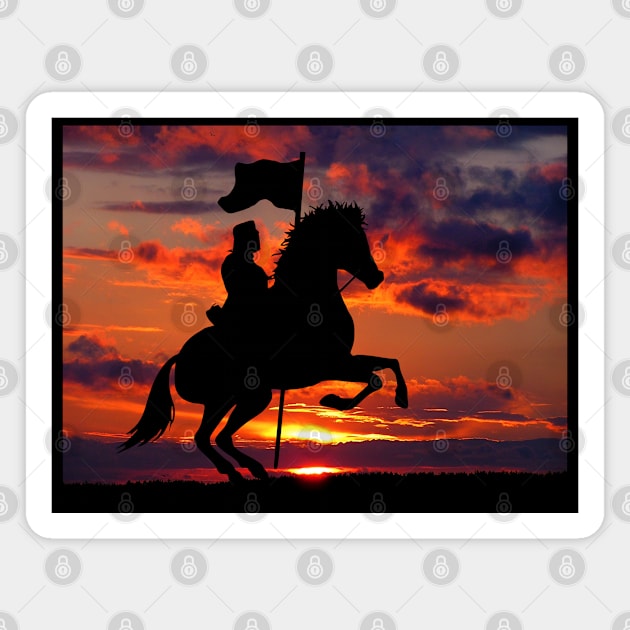 Knight riding on horse at night during sunset Magnet by Blue Butterfly Designs 